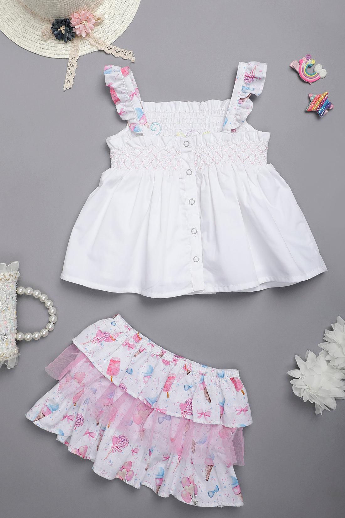 One Friday Baby Girls Off White Colored Candy Top With Skorts - One Friday World