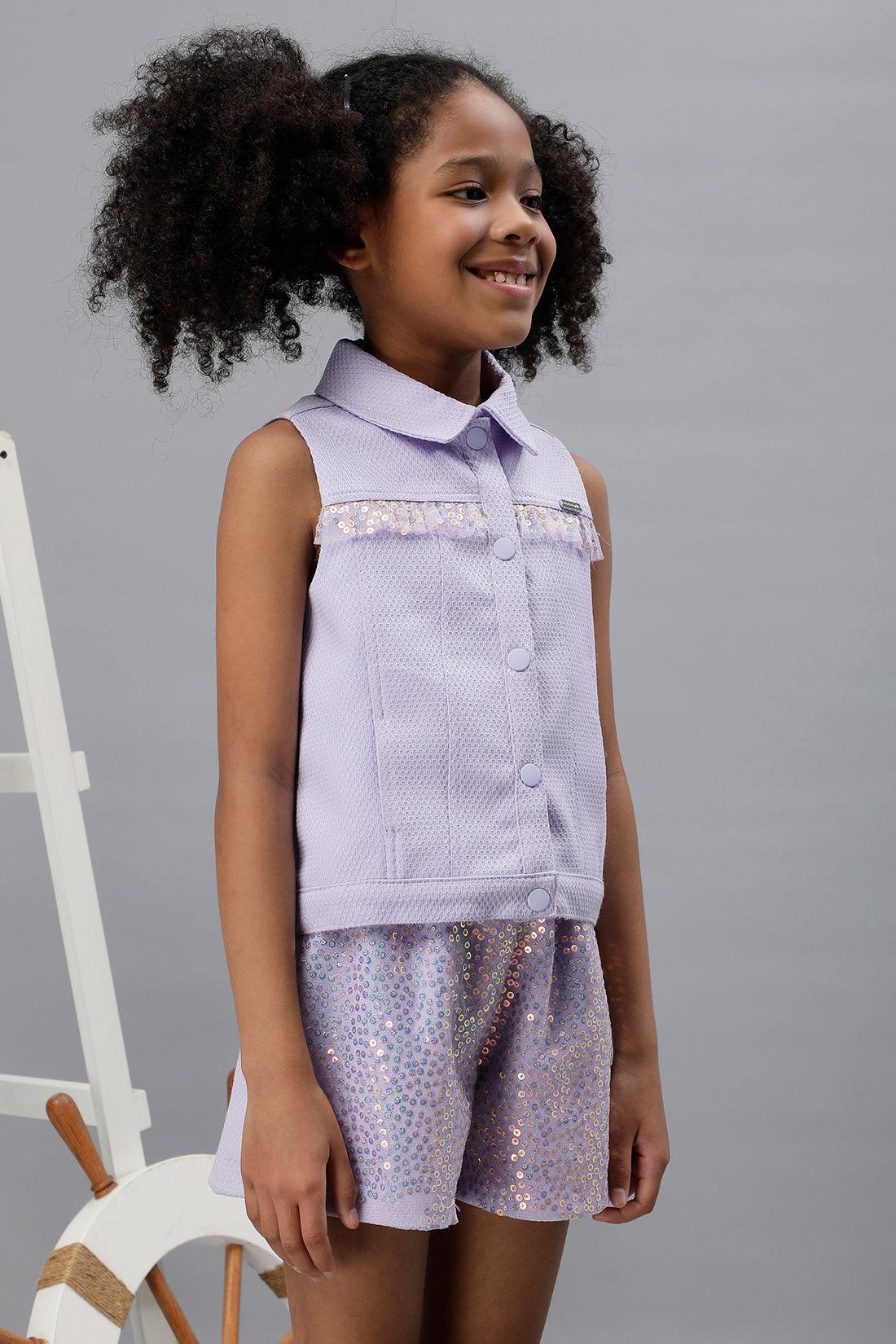 One Friday Girls Lilac Shirt Collar Top - One Friday World