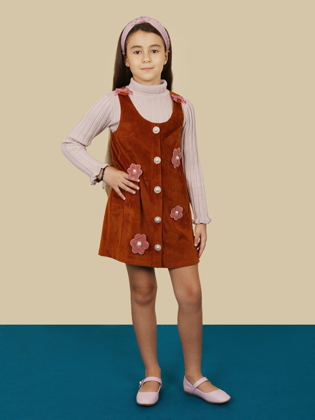 One Friday Kids Girls Brown Solid Dress