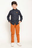 One Friday Kids Boys Navy Blue Mandarin Collared Shirt