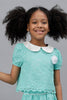 One Friday Girls Mint Lace Fabric Peter Pan Collar Top