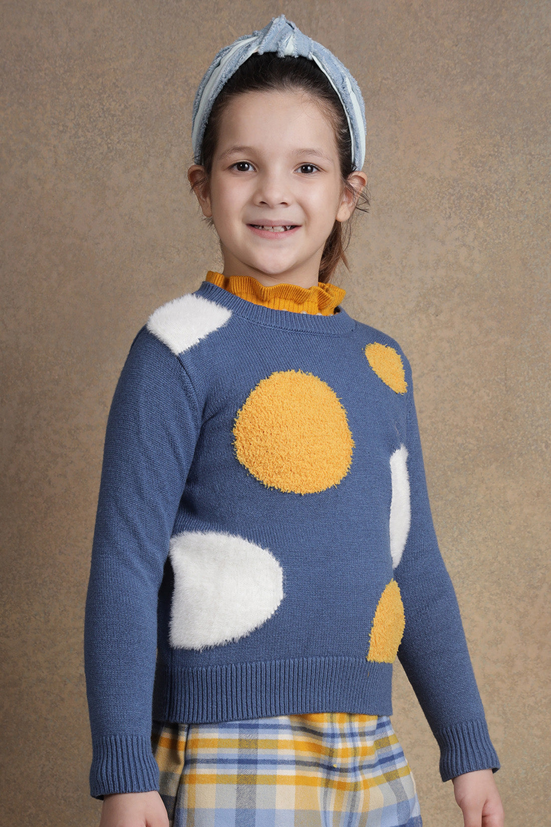 One Friday Girls Navy Blue Polka Dot Sweater