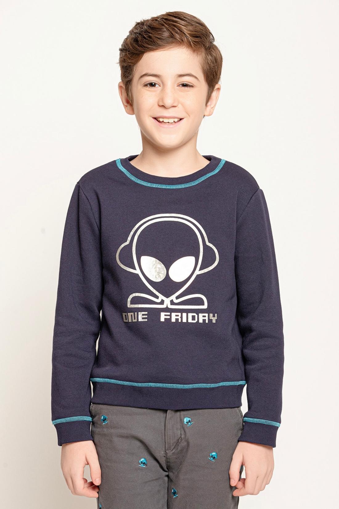 One Friday Kids Boys Navy Blue Alien Printed Sweatshirt