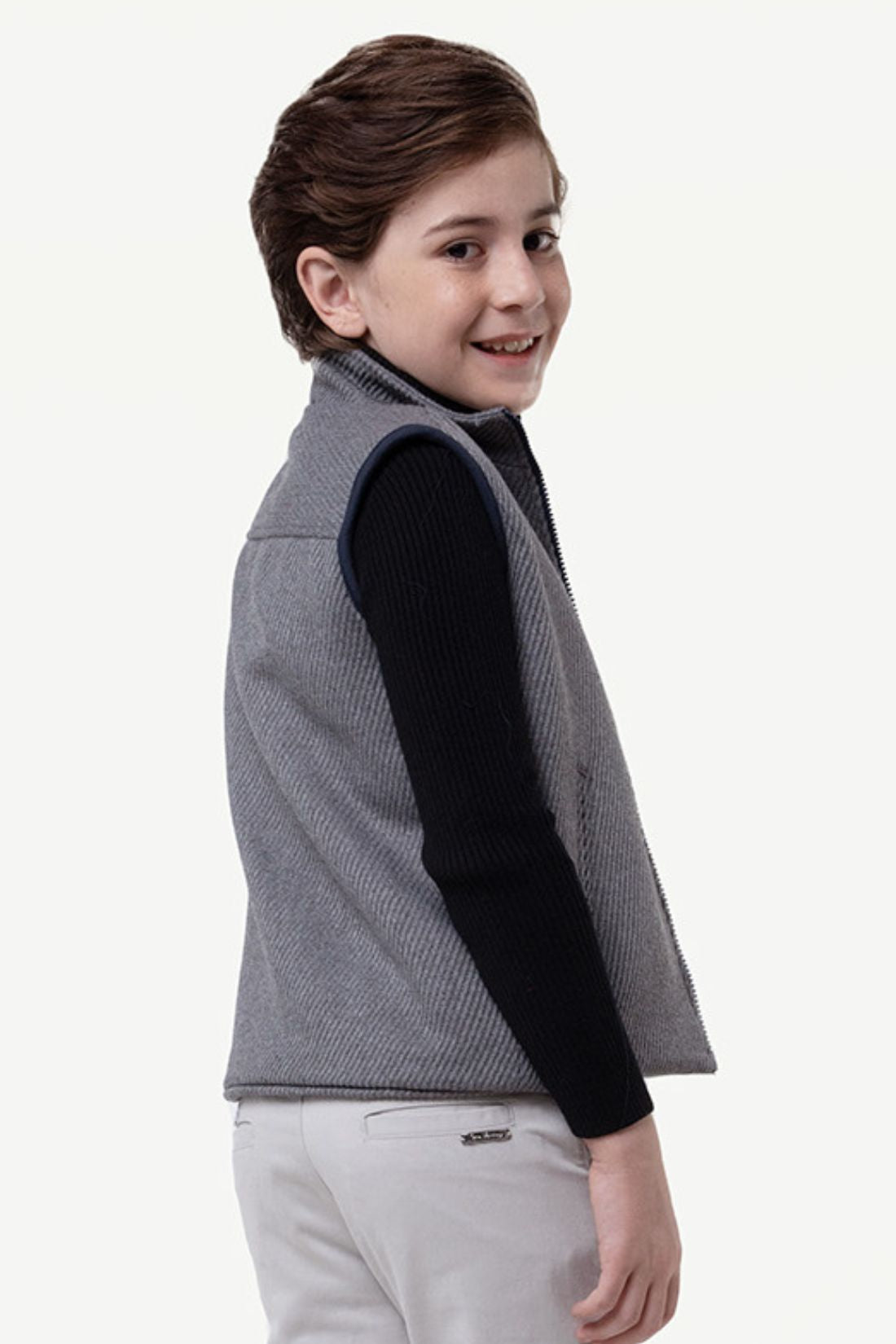 One Friday Kids Boys Grey Solid Sleeveless Jacket