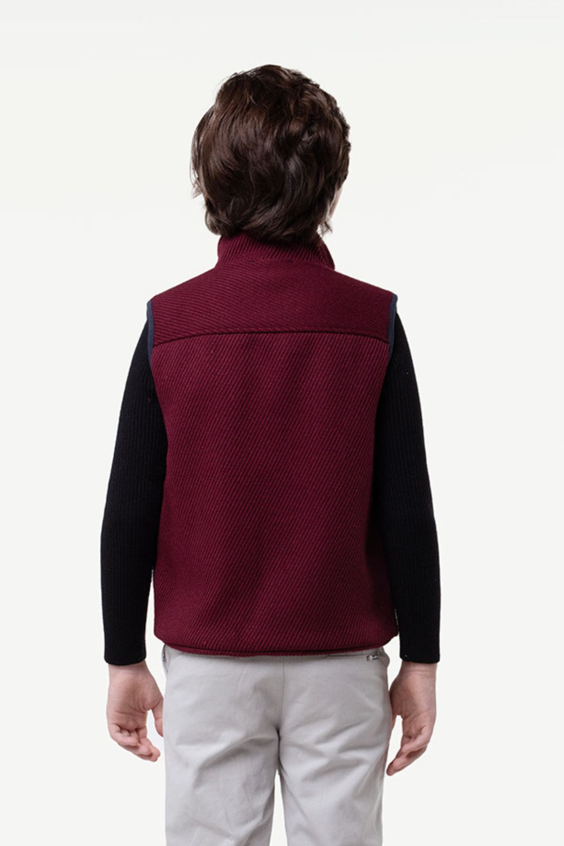 One Friday Kids Boys Wine Solid Sleeveless Jacket