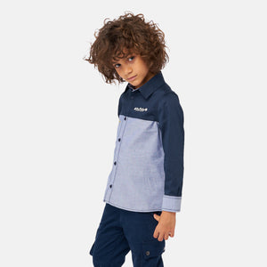 One Friday Kids Boys Navy Blue Embroidered Shirt