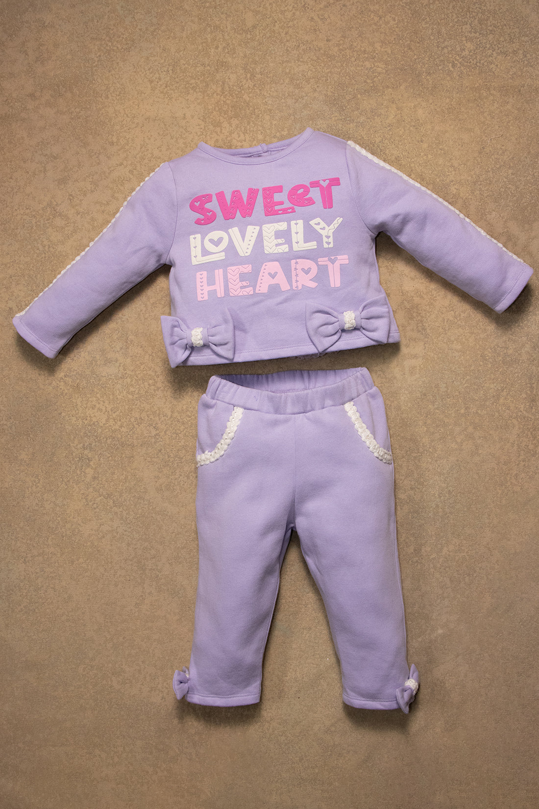 One Friday Baby Girls Lilac Solid  Sweat Shirt With Track Pant