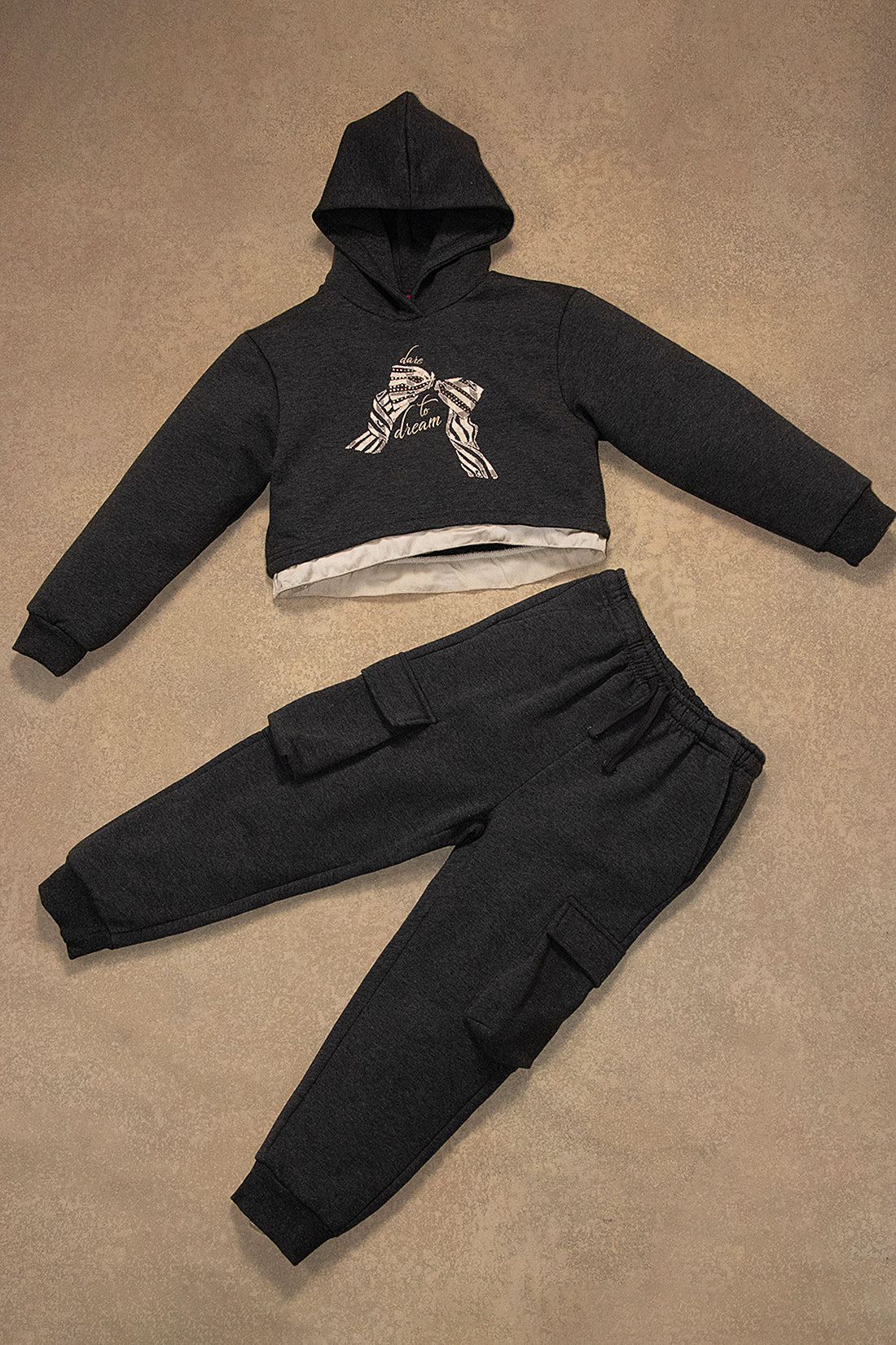 One Friday Girls Grey Solid Sweatshirt With Trouser