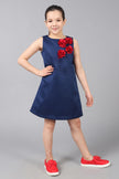 One Friday Kids Girls Navy Blue Sleeveless Dress With Flowers Applique - One Friday World