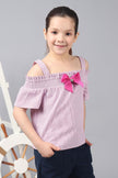 One Friday Kids Girls Pink Cotton Stripe Ruffle Sleeves Smocked Top - One Friday World