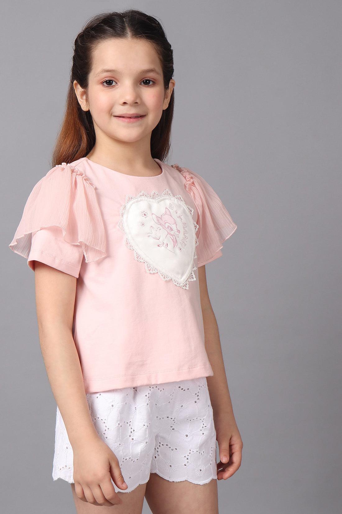 One Friday Girls Peach Round Neck Bambi Top - One Friday World