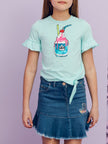 One Friday Kids Girls Sequins Aqua T-shirt