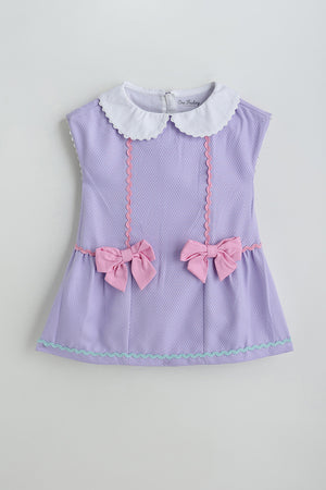 Kids Girls Lilac Drop Waist Fit Cap Sleeve Solid Dress by One Friday