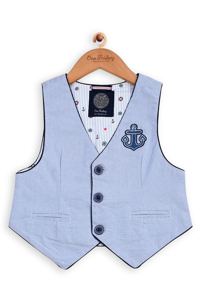 One Friday Kids Boys Blue Anchor Waistcoat - One Friday World