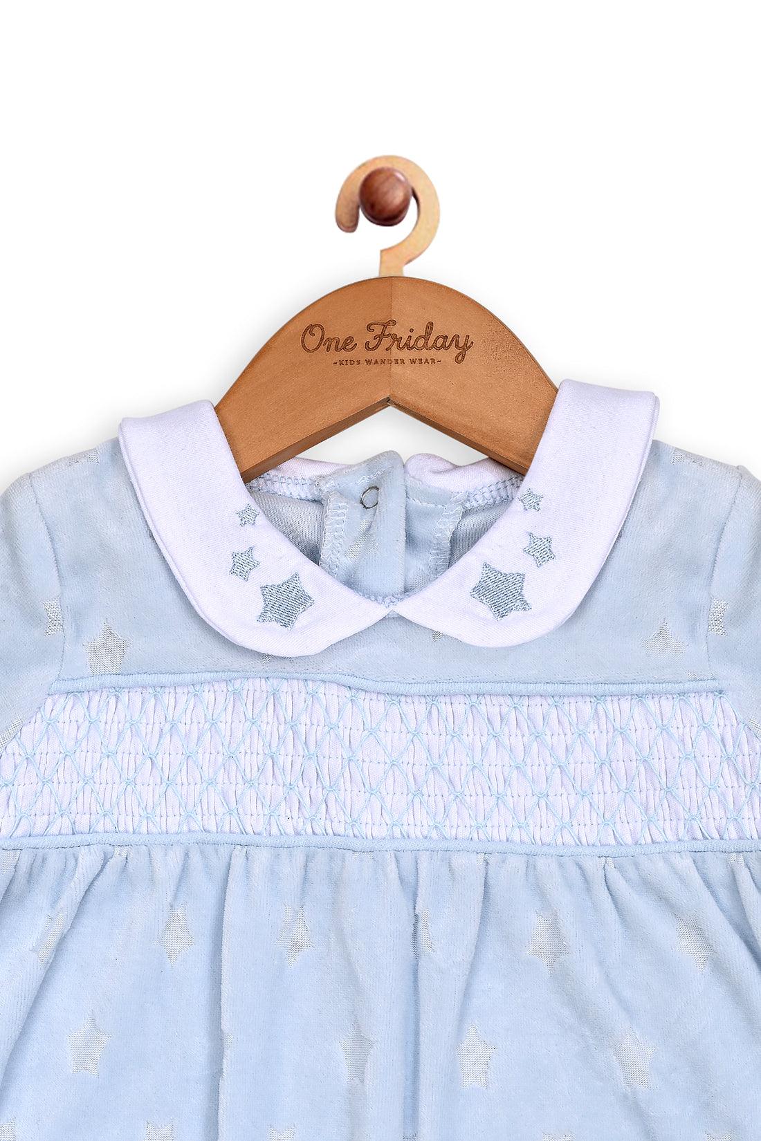 One Friday Baby Girls Blue Peter Pan Collar Romper - One Friday World