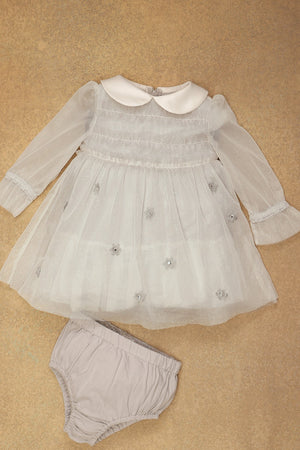 One Friday Baby Girls Grey Solid Dress With Bloomer