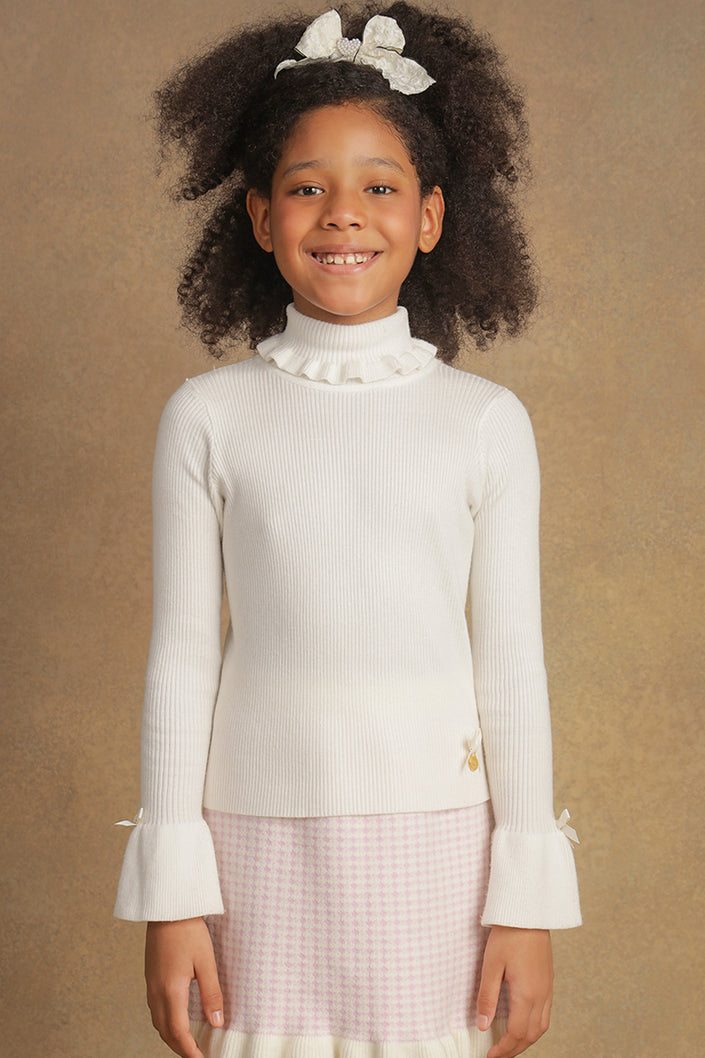 One Friday Kids Girls White Solid Jumper