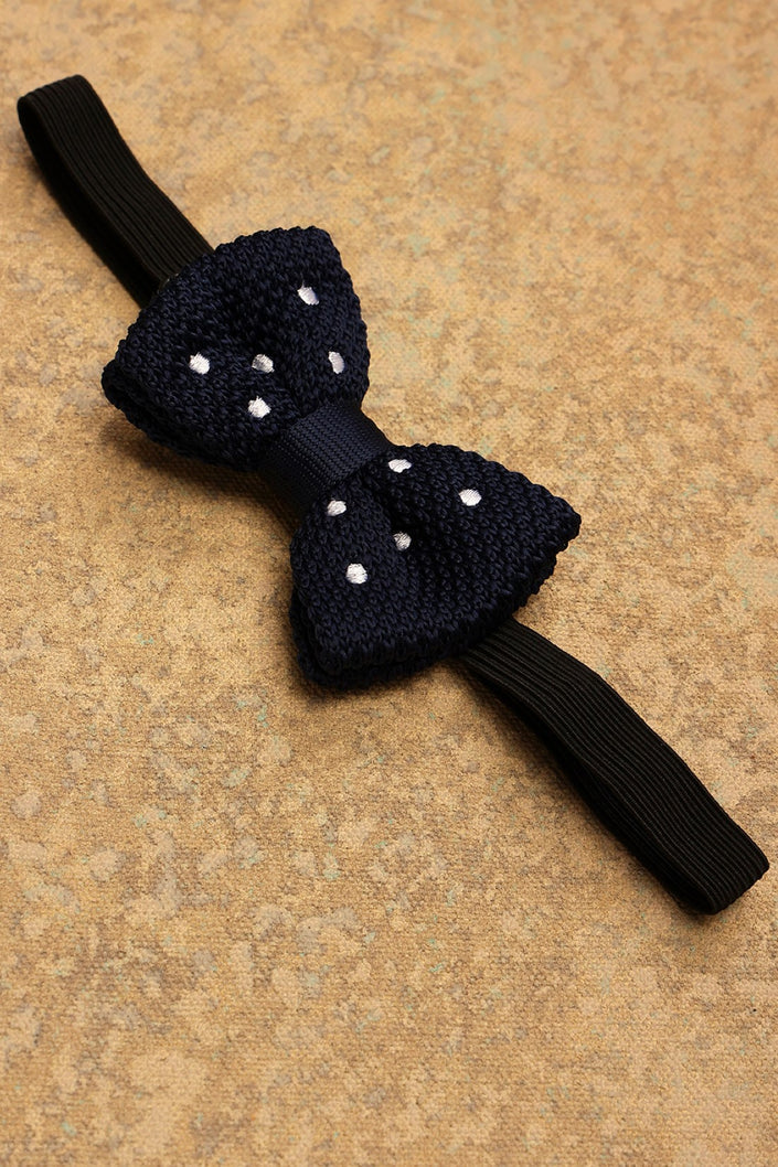 One Friday Navy Blue Woven Polka Dot Bow