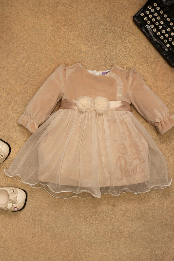 One Friday Baby Girls Beige Coloured Paris Dress