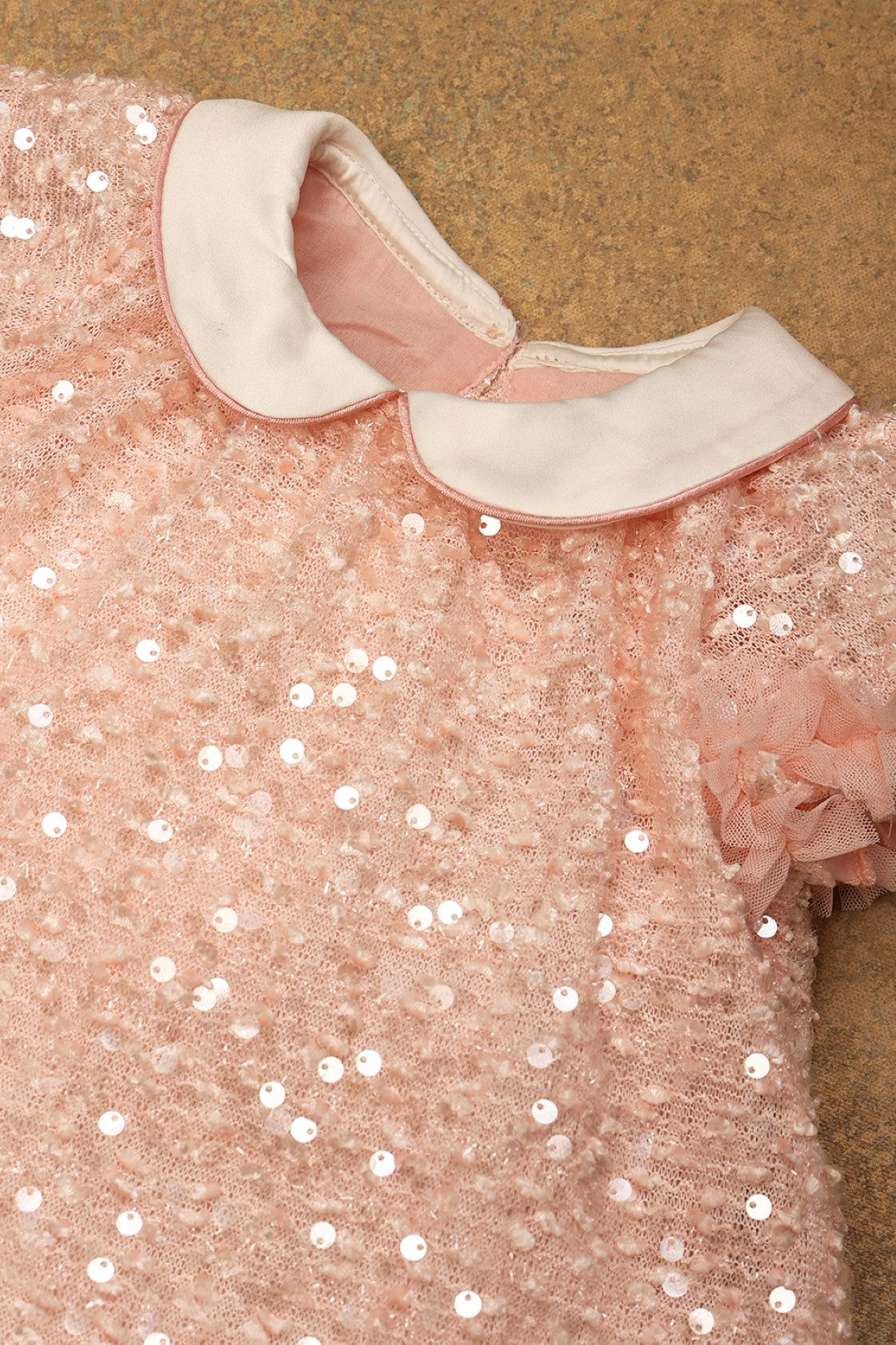 One Friday Baby Girls Peach Sequins Party Dress