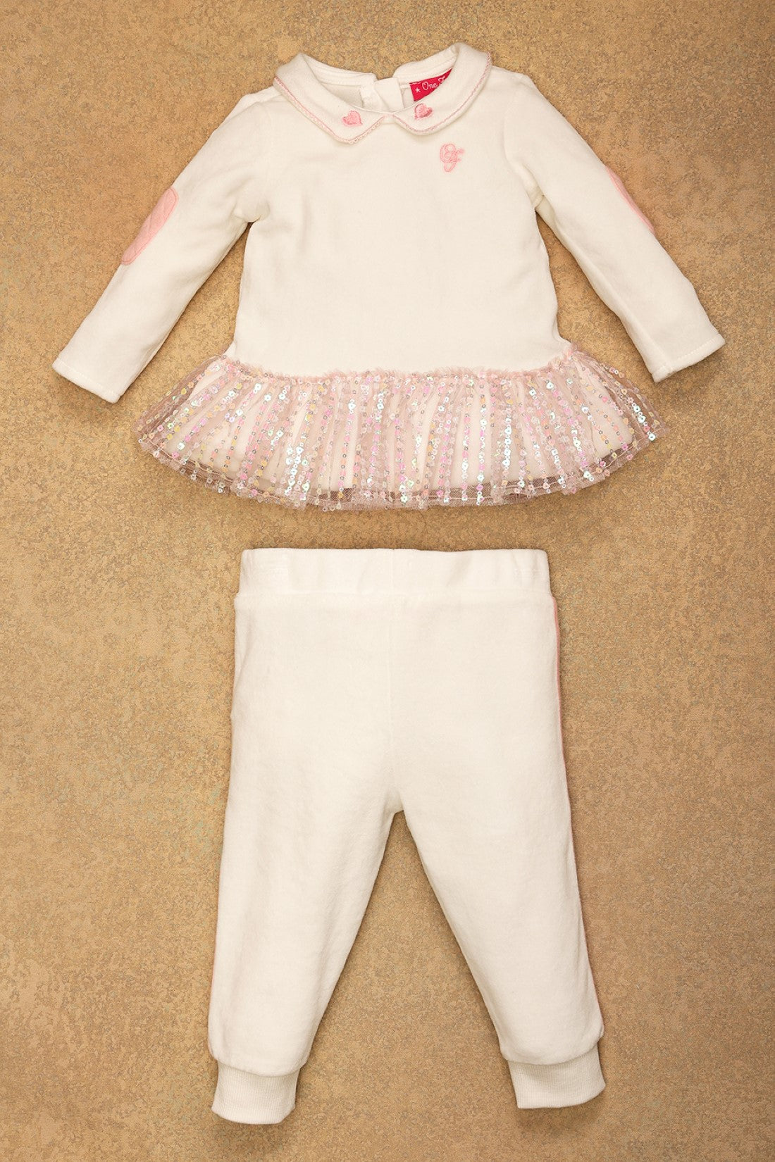 One Friday Baby Girls Off White Peplum Top With Pants