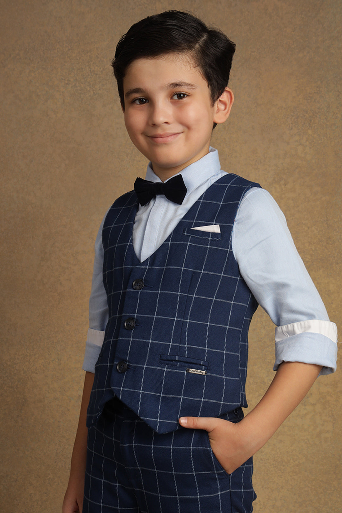 One Friday Kids Boys Blue Checks Waist Coat