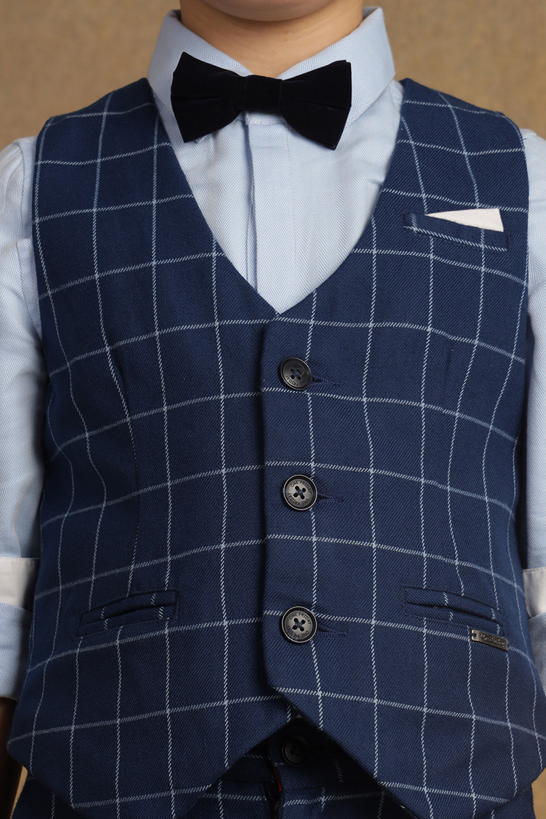 One Friday Kids Boys Blue Checks Waist Coat