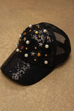 One Friday Black Knit Sequins Cap