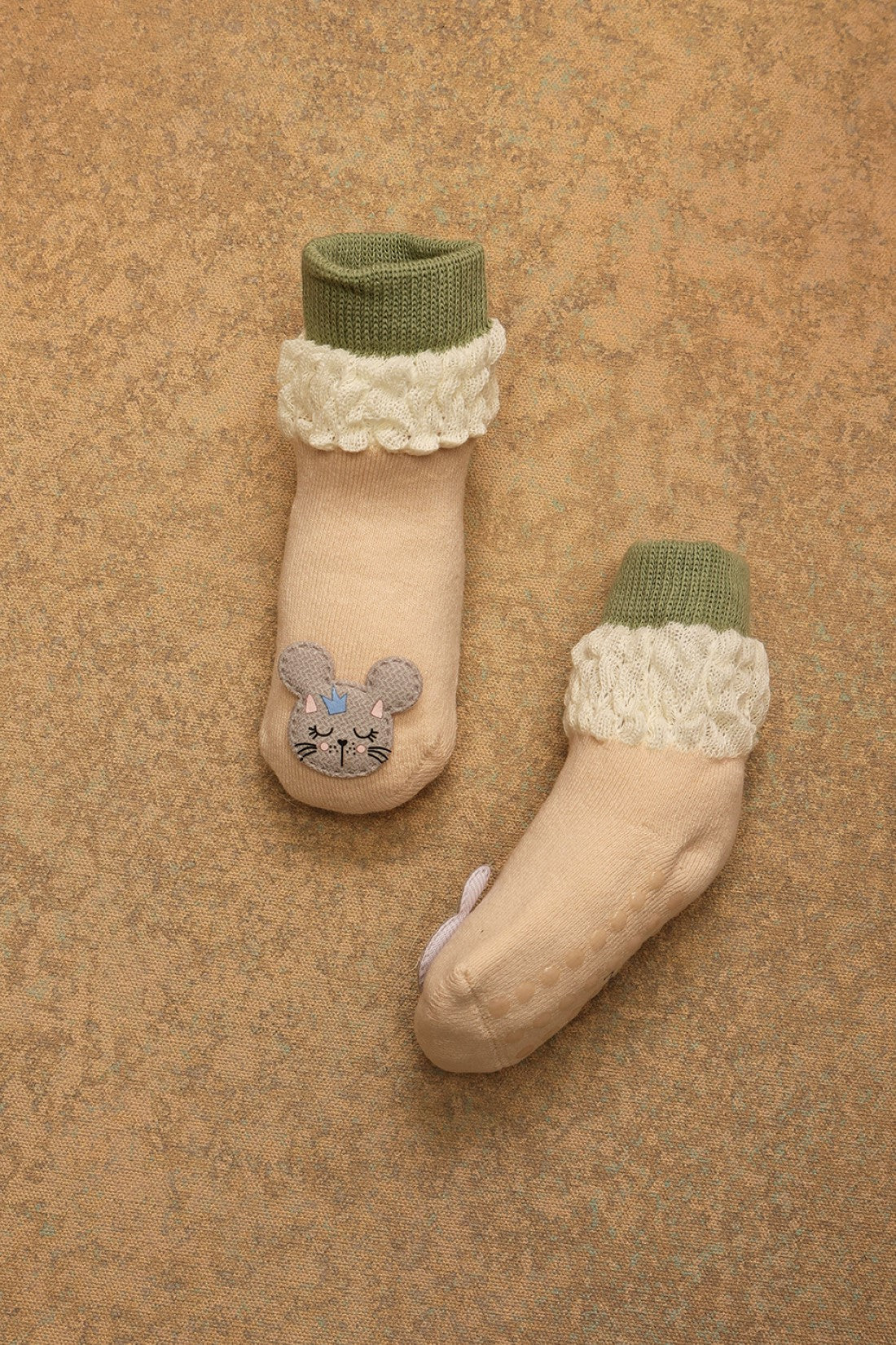 One Friday Beige Knitted Solid Socks