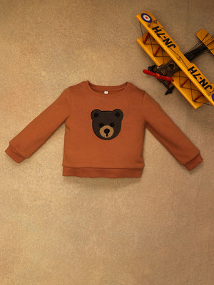 One Friday Baby Boys Orange Teddy Embroidered Sweat Shirt