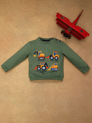 One Friday Baby Boys Green Solid Sweat Shirt