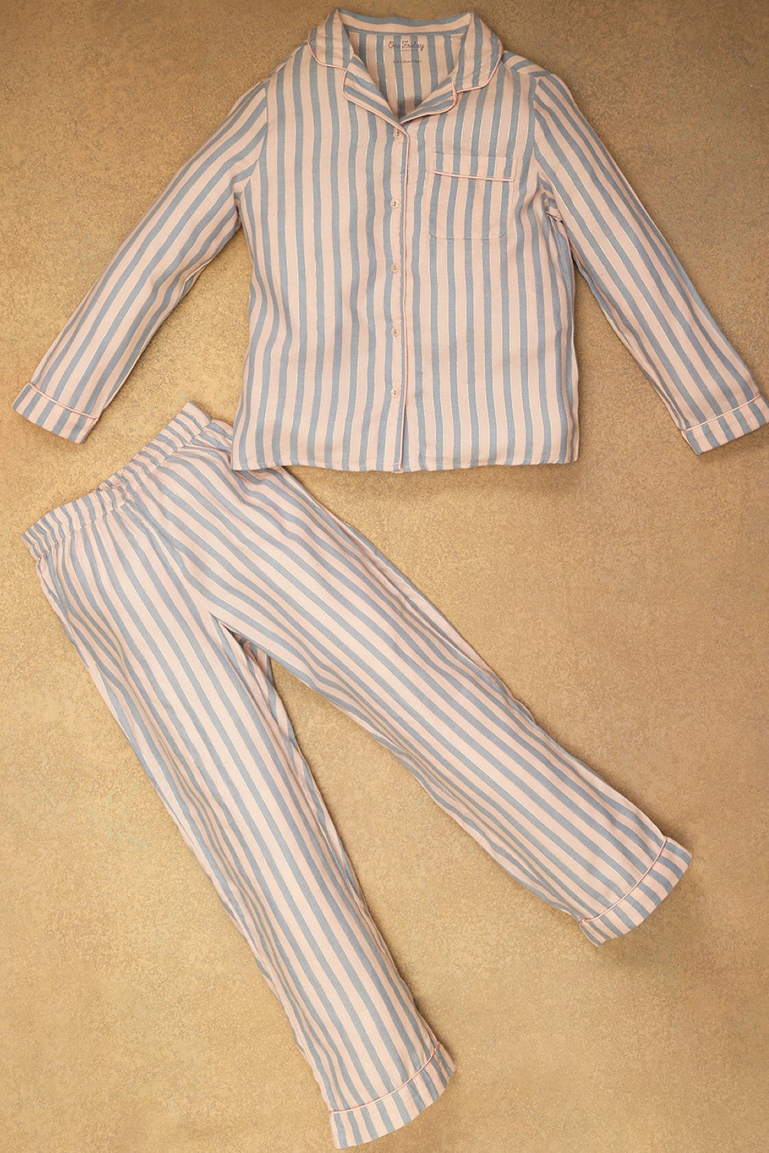 One Friday Kids Girls Pink & Grey Stripes Night Suit