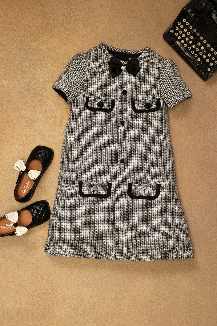 One Friday Kids Girls Grey & White Boules Dress