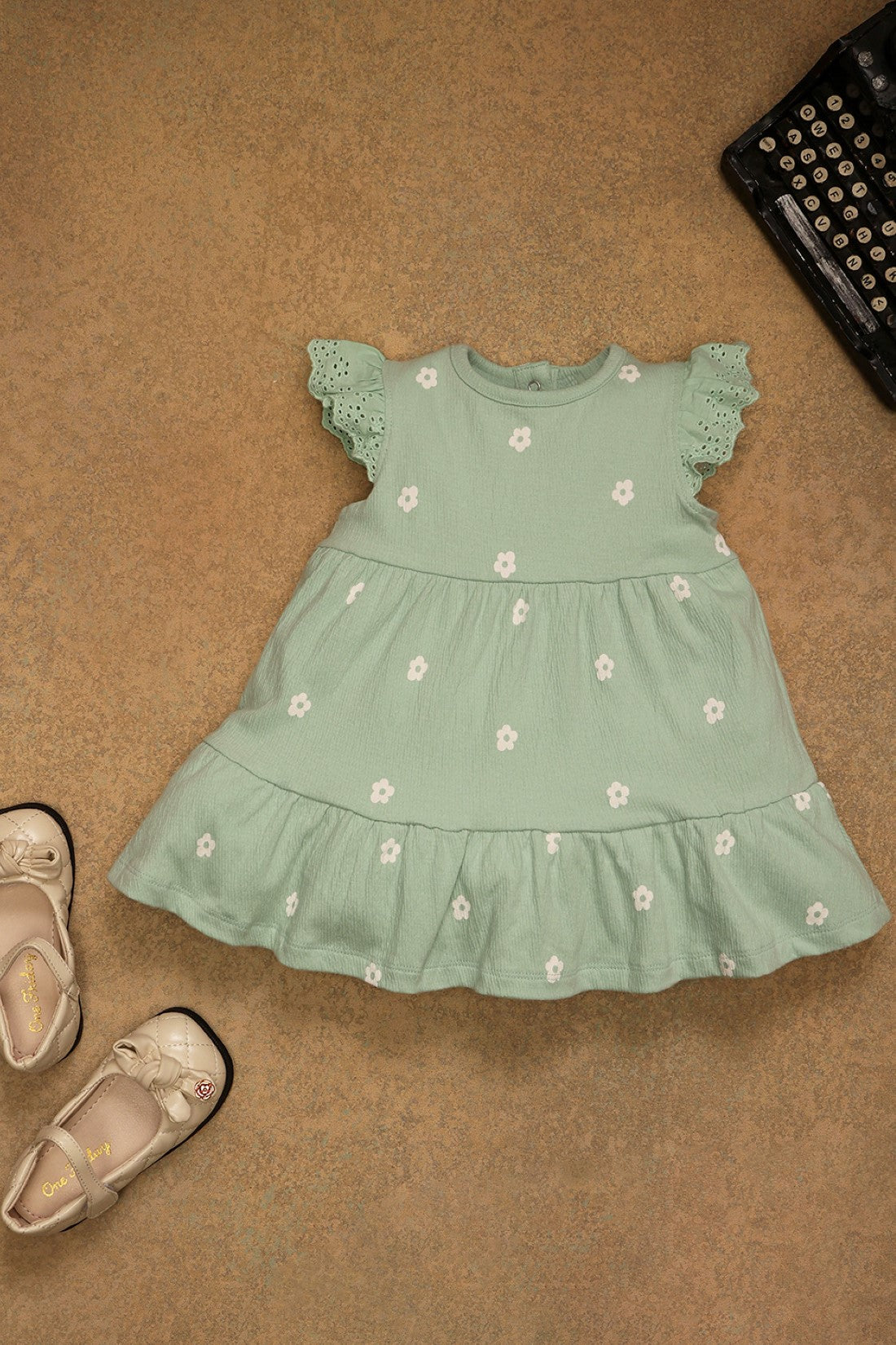 One Friday Baby Girls Mint Floral Print Dress