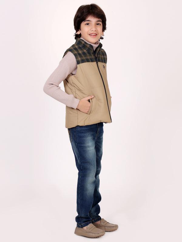 Khaki Half Sleeve Puffer Jacket - One Friday World