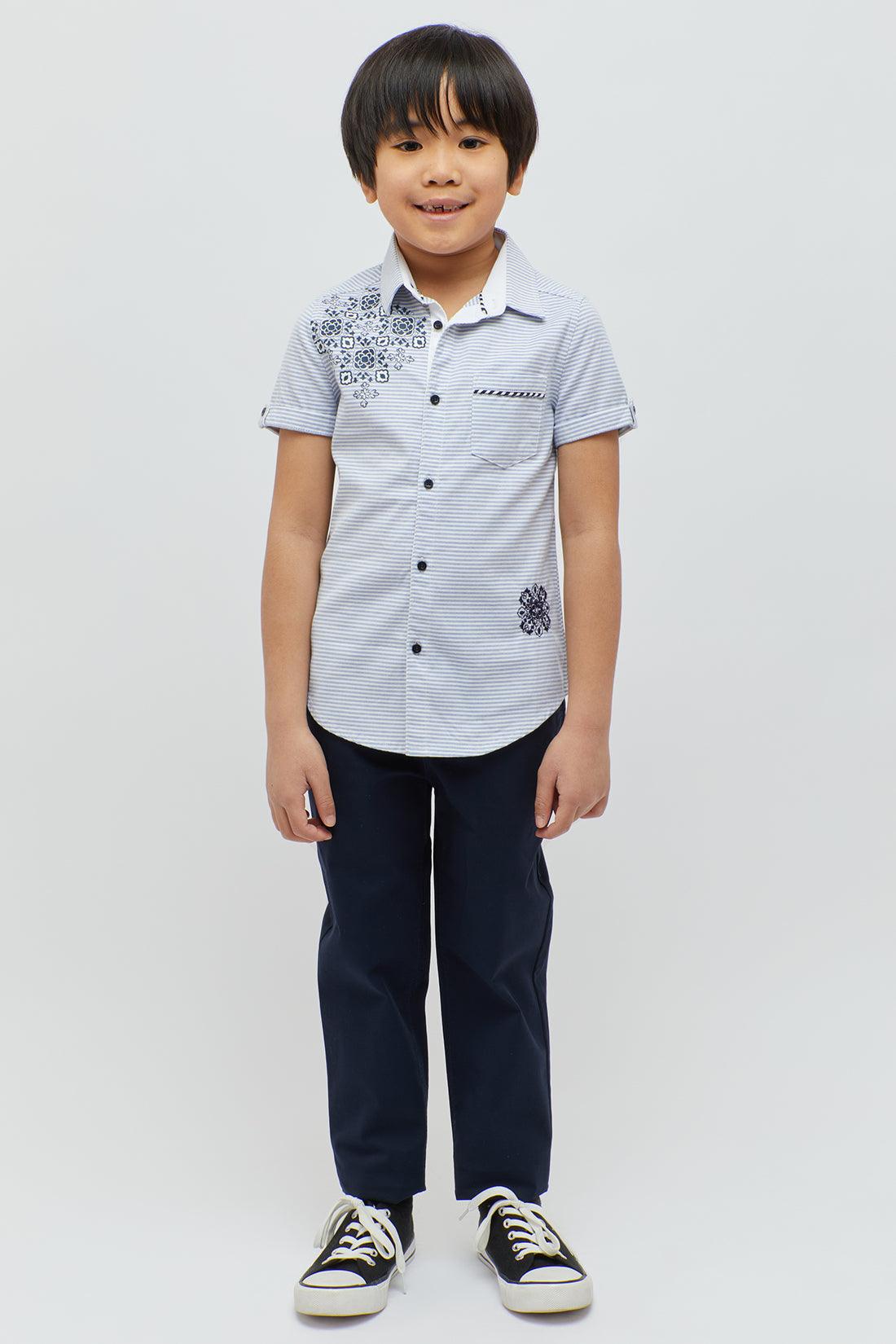 One Friday Kids Boys Blue Embroidered T-Shirt with Patched Embroidery - One Friday World