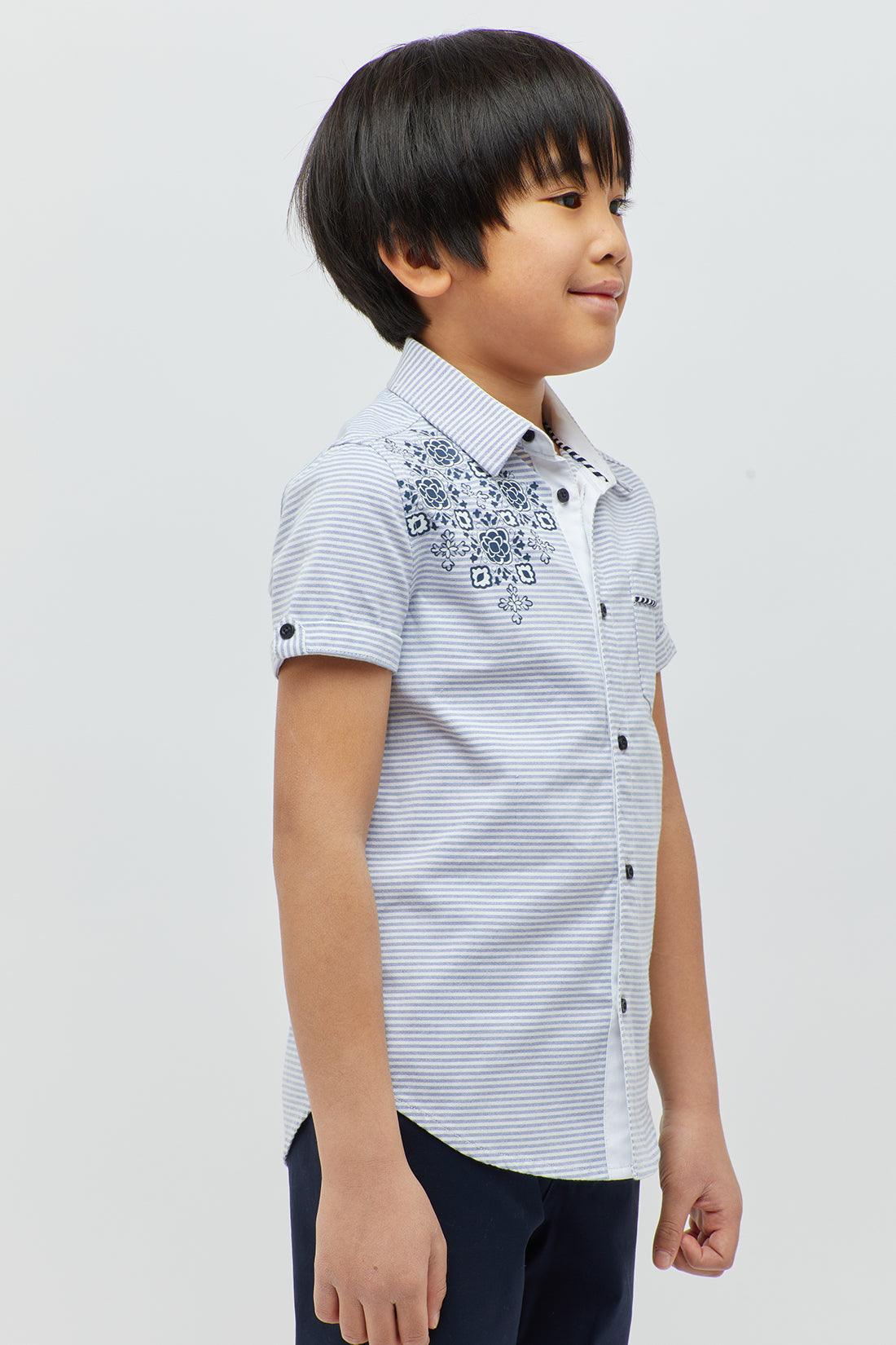 One Friday Kids Boys Blue Embroidered T-Shirt with Patched Embroidery - One Friday World