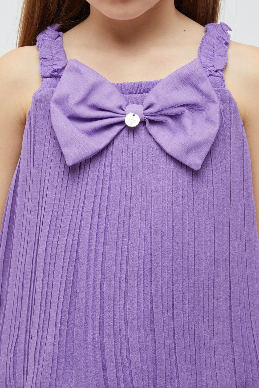 One Friday Girls Purple Pleated Sleeveless Top - One Friday World