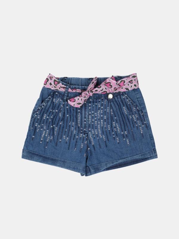 One Friday Blue Denim Sequin Shorts - One Friday World